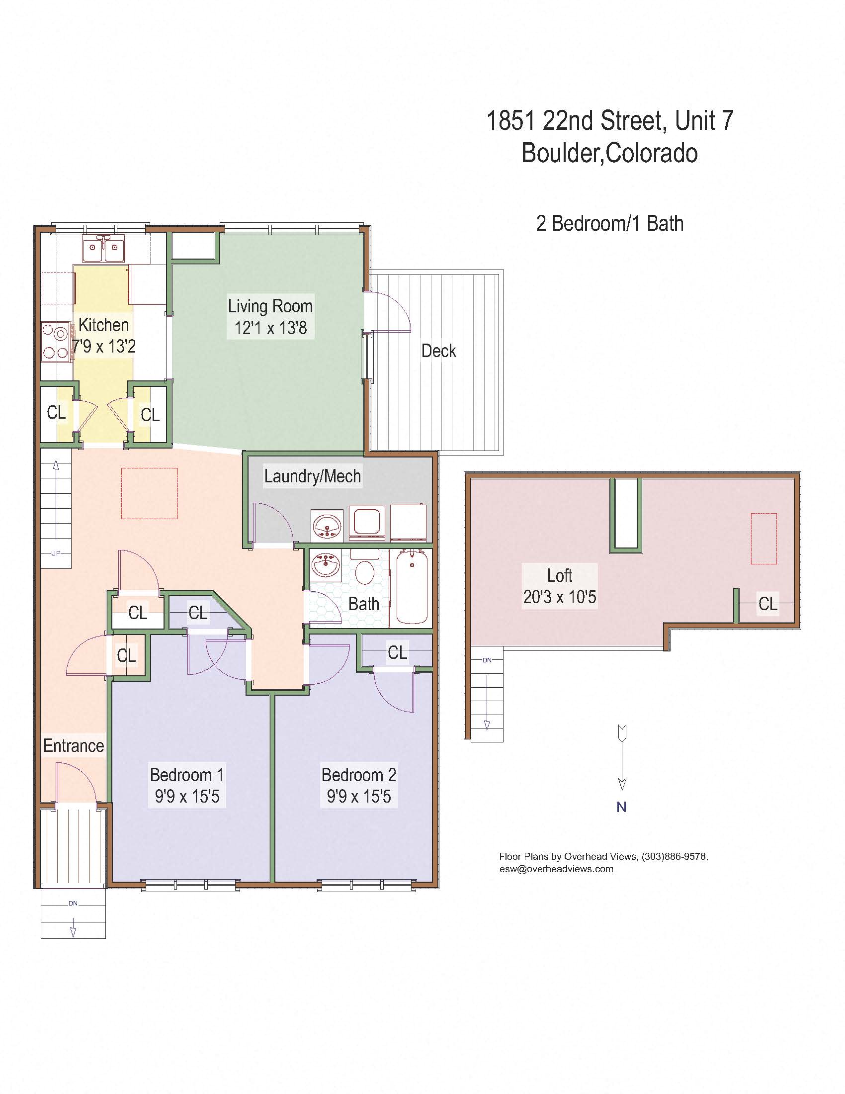 Floor plan for 2 beds, 1 bath, 1072 sqft